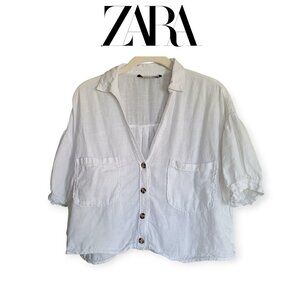 Zara Linen Blend Oversized Cropped Shirt M